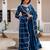 Teal striped embroidered chinon stitched anarkali kurta set with trouser & dupatta