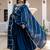 Teal striped embroidered chinon stitched anarkali kurta set with trouser & dupatta