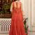 Rust floral embroidered work georgette stitched anarkali kurta set with trouser & dupatta