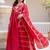 Red striped embroidered chinon stitched anarkali kurta set with trouser & dupatta