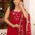 Red floral embroidered work georgette stitched anarkali kurta set with trouser & dupatta