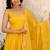 Yellow plain silk stitched anarkali kurta set with dupatta
