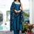 Teal plain satin stitched anarkali kurta set with trouser & dupatta