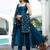 Teal plain satin stitched anarkali kurta set with trouser & dupatta