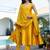 Yellow plain satin stitched anarkali kurta set with trouser & dupatta
