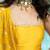 Yellow plain satin stitched anarkali kurta set with trouser & dupatta