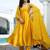 Yellow plain satin stitched anarkali kurta set with trouser & dupatta