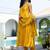 Yellow plain satin stitched anarkali kurta set with trouser & dupatta