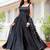 Black plain satin stitched anarkali kurta set with trouser & dupatta