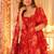 Red floral printed organza stitched anarkali palazzo kurta set with dupatta