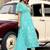 Aqua floral embroidered georgette stitched anarkali kurta set with trouser & dupatta