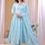 Blue floral embroidered georgette stitched anarkali churidar kurta set with dupatta