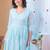 Blue floral embroidered georgette stitched anarkali churidar kurta set with dupatta