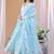 Blue floral embroidered georgette stitched anarkali churidar kurta set with dupatta