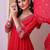 Red floral embroidered georgette stitched anarkali kurta set with trousers & dupatta