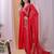 Red floral embroidered georgette stitched anarkali kurta set with trousers & dupatta