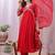Red floral embroidered georgette stitched anarkali kurta set with trousers & dupatta