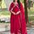 Pink floral embroidered georgette stitched anarkali kurta set with trousers & dupatta