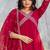 Pink floral embroidered georgette stitched anarkali kurta set with trousers & dupatta