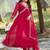 Pink floral embroidered georgette stitched anarkali kurta set with trousers & dupatta