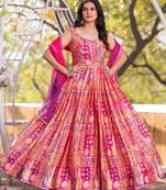 Orange embroidered stitched anarkali kurta set with dupatta