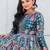 Teal-blue patch work silk stitched a-line kurta set with trousers & dupatta
