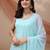 Sky blue sequin embellished georgette stitched a-line kurta set with trousers & dupatta