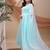Sky blue sequin embellished georgette stitched a-line kurta set with trousers & dupatta