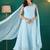 Sky blue sequin embellished georgette stitched a-line kurta set with trousers & dupatta