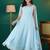 Sky blue sequin embellished georgette stitched a-line kurta set with trousers & dupatta