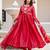Red striped embroidered chinon stitched anarkali kurta set with trouser & dupatta