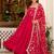 Red floral embroidered work georgette stitched anarkali kurta set with trouser & dupatta