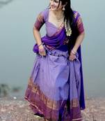 Lavender Kanci Cotton  blend Half Saree – Traditional Zari Weaving Langa Voni Set For South Indian Style 