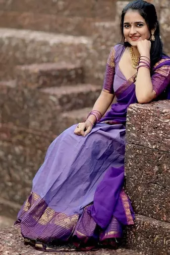 Lavender Kanci Cotton  blend Half Saree     Traditional Zari Weaving Langa Voni Set For South Indian Style 