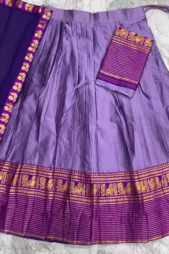 Lavender Kanci Cotton  blend Half Saree     Traditional Zari Weaving Langa Voni Set For South Indian Style 
