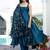 Teal plain satin stitched anarkali kurta set with trouser & dupatta