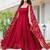 Maroon plain satin stitched anarkali kurta set with trouser & dupatta