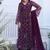 Purple bandhani printed georgette stitched a-line kurta set with trousers & dupatta