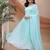Sky blue sequin embellished georgette stitched a-line kurta set with trousers & dupatta