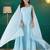 Sky blue sequin embellished georgette stitched a-line kurta set with trousers & dupatta