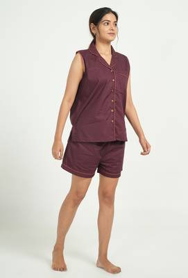 Maroon cotton printed shorts co-ord set for women 3