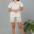 Cream cotton plain shorts co-ord set for women