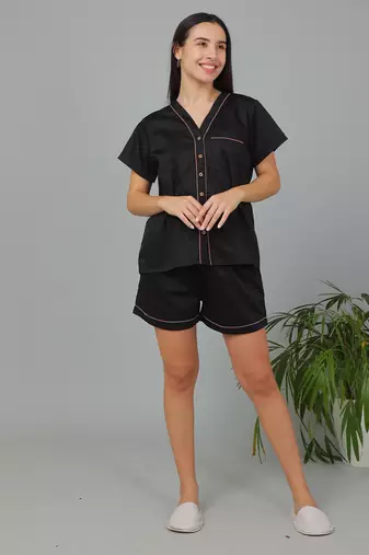Black cotton plain shorts co-ord set for women