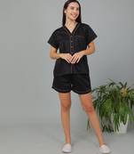 Black cotton plain shorts co-ord set for women