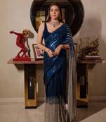 Blue color heavy georgette sequin work saree with cutwork border