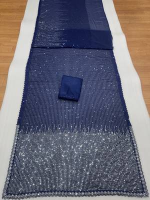 Blue color heavy georgette sequin work saree with cutwork border 3
