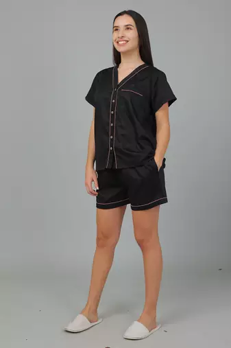 Black cotton plain shorts co-ord set for women