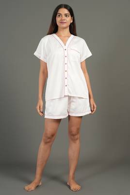 Pink cotton plain shorts co-ord set for women 1