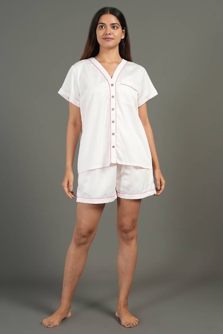 Pink cotton plain shorts co-ord set for women
