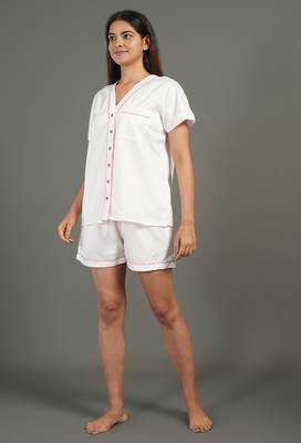 Pink cotton plain shorts co-ord set for women 2